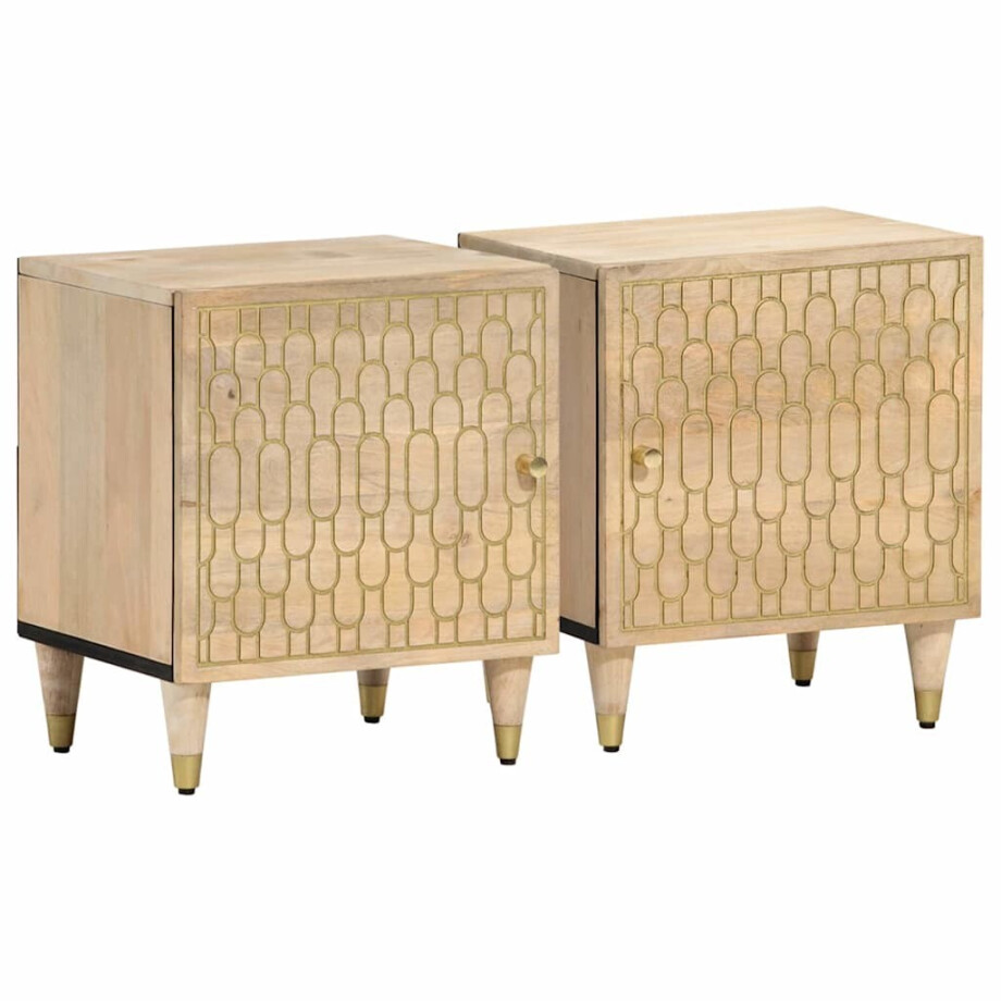 vidaXL Nachtkastjes 2 st 40x33x46 cm massief mangohout afbeelding 1