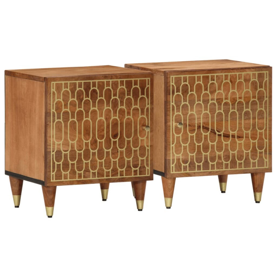 vidaXL Nachtkastjes 2 st 40x33x46 cm massief mangohout afbeelding 1
