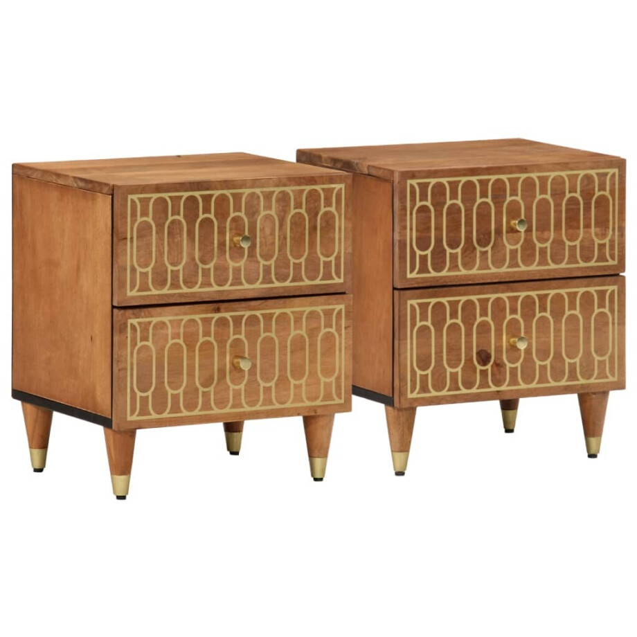 vidaXL Nachtkastjes 2 st 40x33x46 cm massief mangohout afbeelding 1