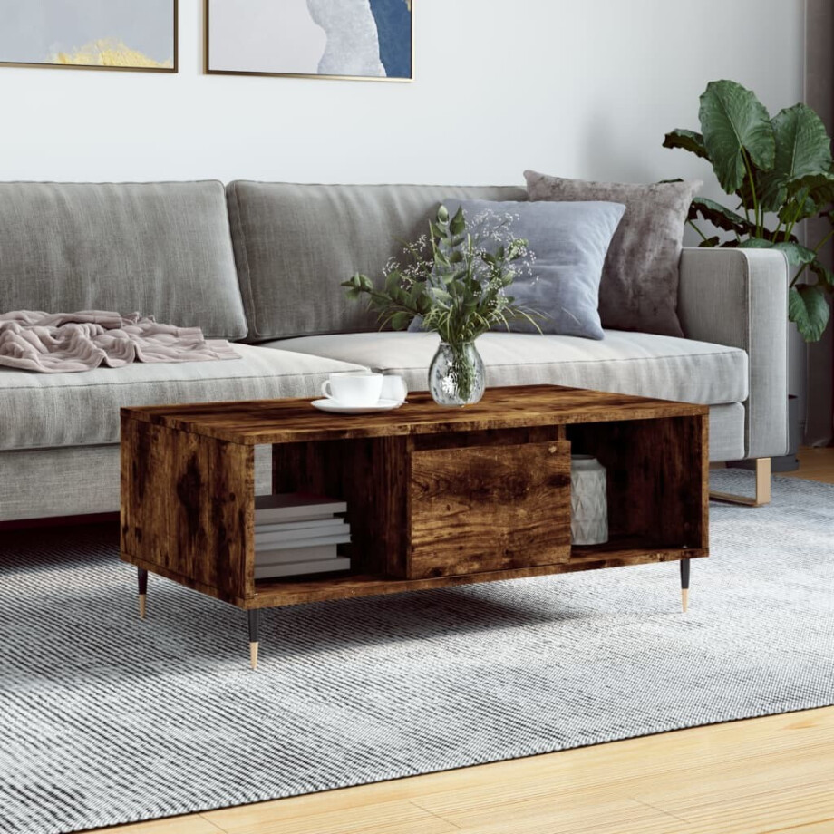 vidaXL Salontafel 90x50x36,5 cm bewerkt hout gerookt eikenkleurig afbeelding 1
