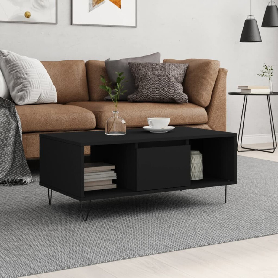 vidaXL Salontafel 90x50x36,5 cm bewerkt hout zwart vidaXL Salontafel 90x50x36,5 cm bewerkt hout zwart afbeelding 1