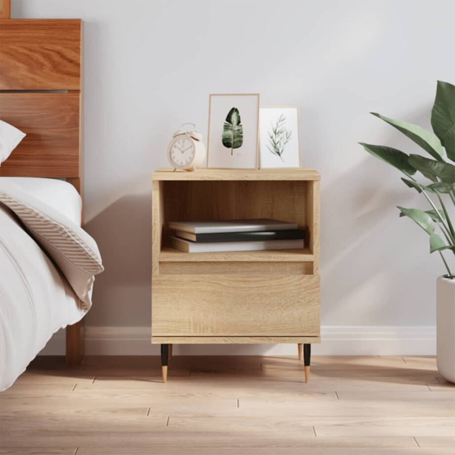vidaXL Nachtkastje 40x35x50 cm bewerkt hout sonoma eikenkleurig afbeelding 1