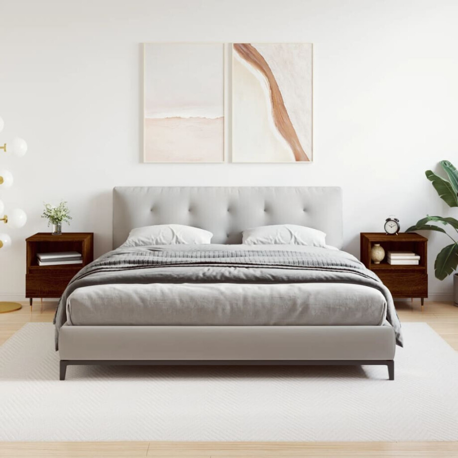 vidaXL Nachtkastjes 2 st 40x35x50 cm bewerkt hout bruin eikenkleur afbeelding 1