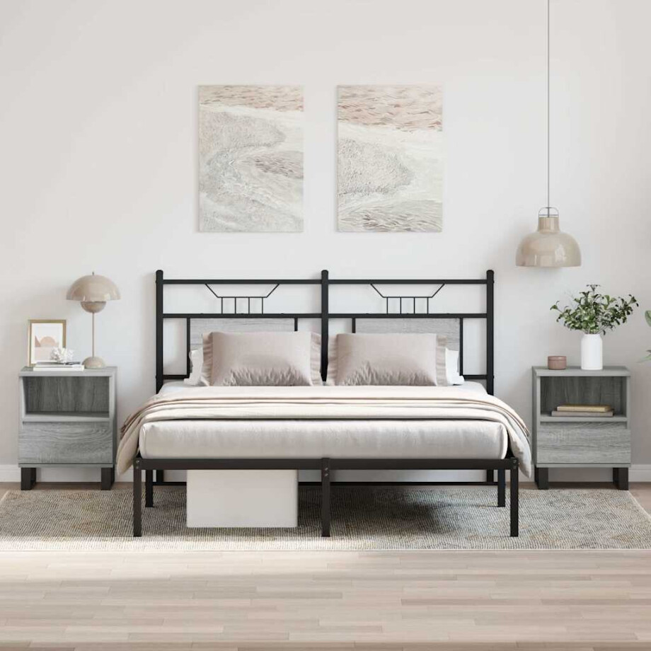 vidaXL Nachtkastjes 2 st 40x35x50 cm bewerkt hout grijs sonoma eiken afbeelding 1