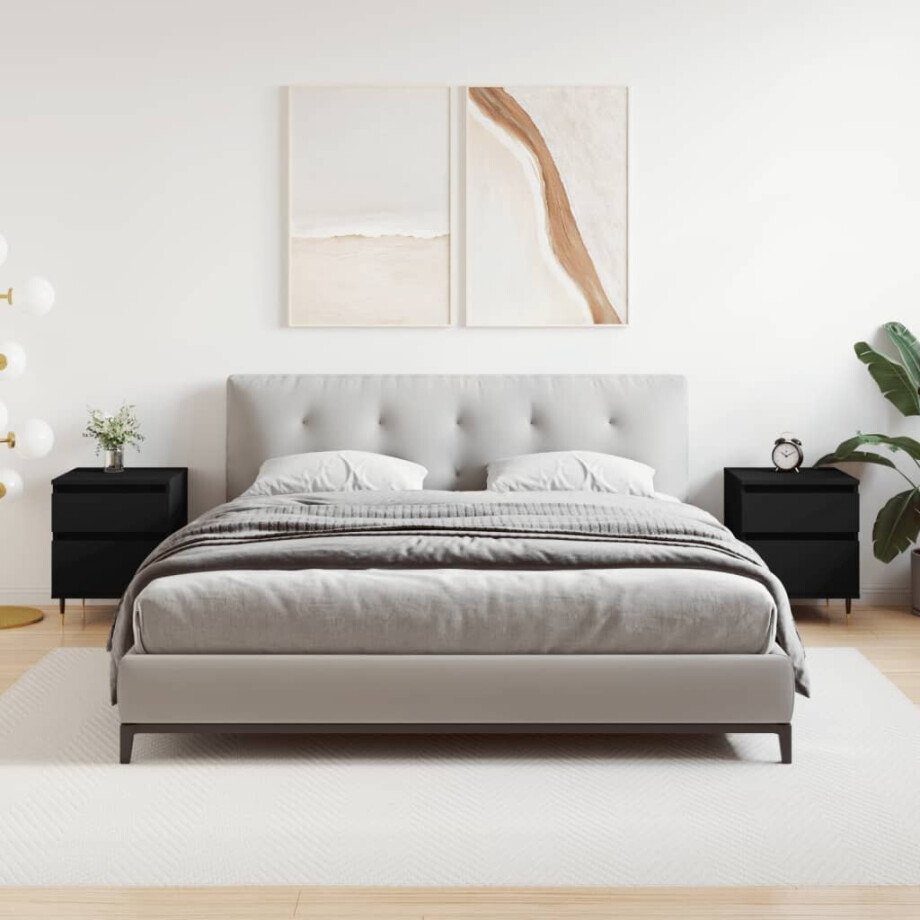 vidaXL Nachtkastjes 2 st 40x35x50 cm bewerkt hout zwart afbeelding 1