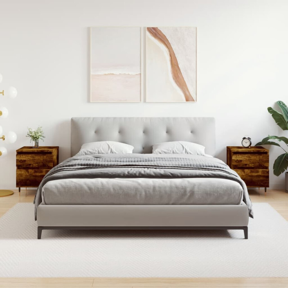 vidaXL Nachtkastjes 2 st 40x35x50 cm bewerkt hout gerookt eikenkleurig afbeelding 1