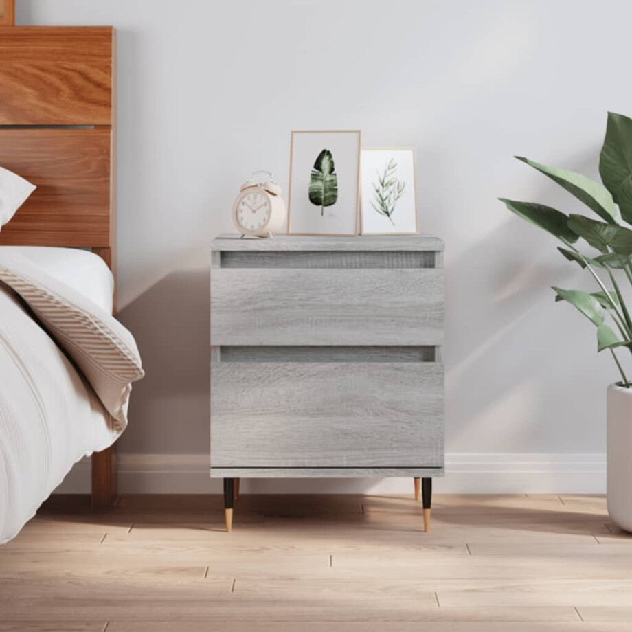 vidaXL Nachtkastje 40x35x50 cm bewerkt hout grijs sonoma eikenkleurig afbeelding 1