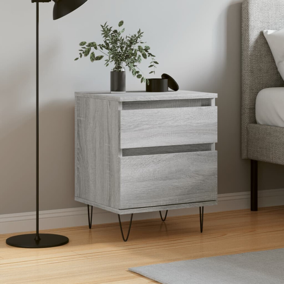 vidaXL Nachtkastje 40x35x50 cm bewerkt hout grijs sonoma eikenkleurig afbeelding 1