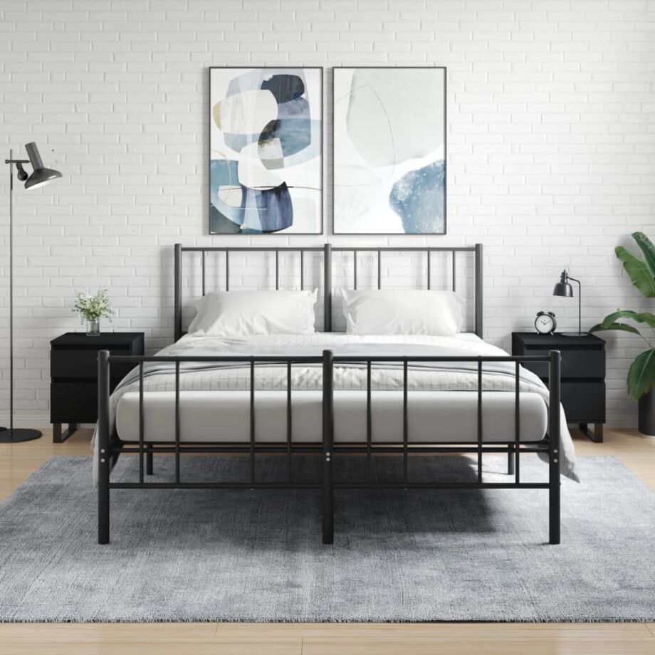 vidaXL Nachtkastjes 2 st 40x35x50 cm bewerkt hout zwart afbeelding 1