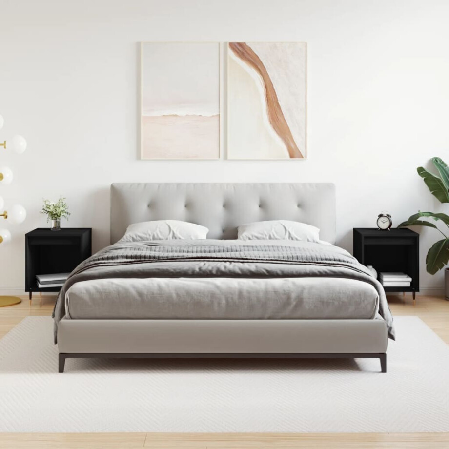 vidaXL Nachtkastjes 2 st 40x35x50 cm bewerkt hout zwart afbeelding 1