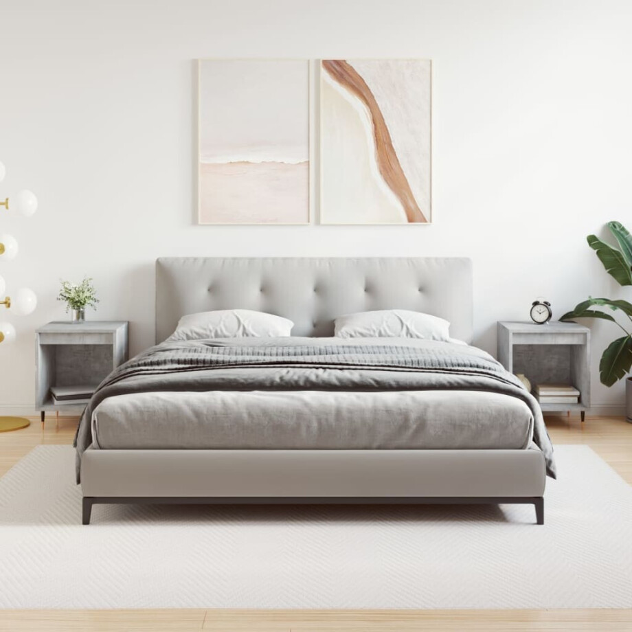 vidaXL Nachtkastjes 2 st 40x35x50 cm bewerkt hout betongrijs afbeelding 1