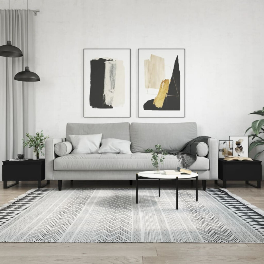 vidaXL Salontafels 2 st 50x46x35 cm bewerkt hout zwart vidaXL Salontafels 2 st 50x46x35 cm bewerkt hout zwart afbeelding 1