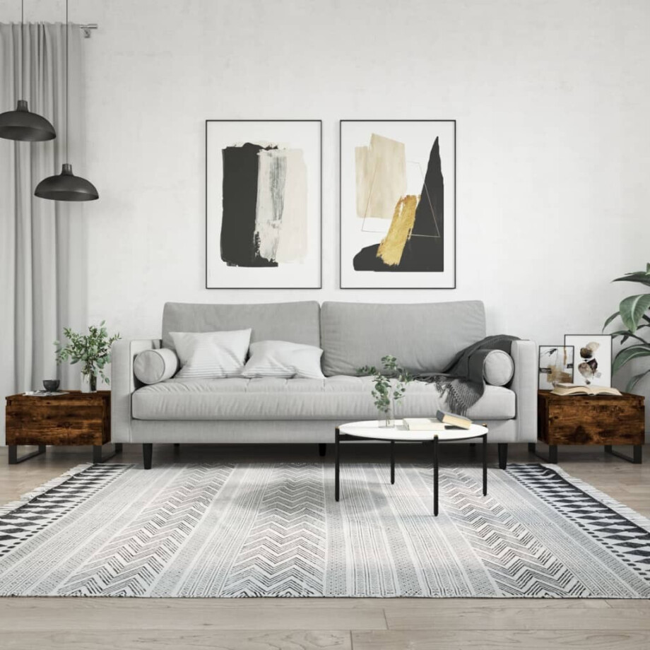 vidaXL Salontafels 2 st 50x46x35 cm bewerkt hout gerookt eikenkleurig vidaXL Salontafels 2 st 50x46x35 cm bewerkt hout gerookt eikenkleurig afbeelding 1