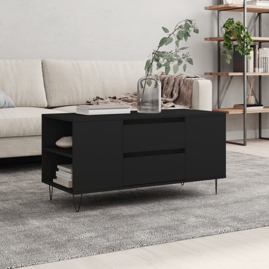 vidaXL Salontafel 102x44,5x50 cm bewerkt hout zwart afbeelding 1