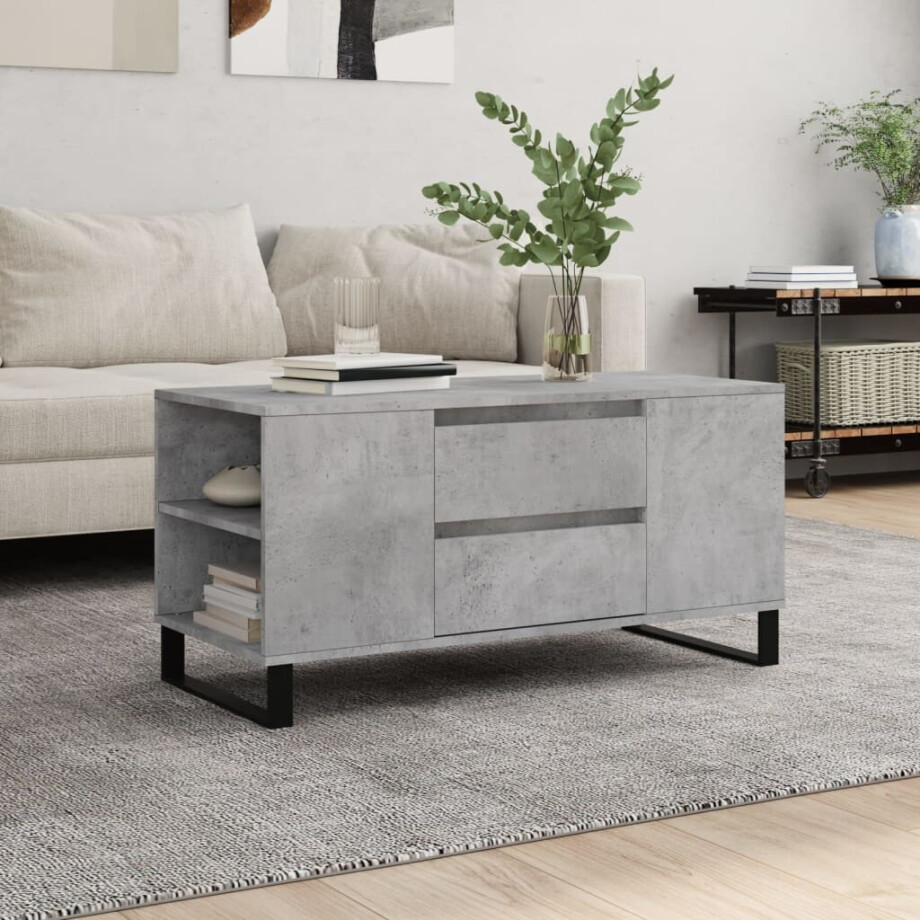 vidaXL Salontafel 102x44,5x50 cm bewerkt hout betongrijs vidaXL Salontafel 102x44,5x50 cm bewerkt hout betongrijs afbeelding 1