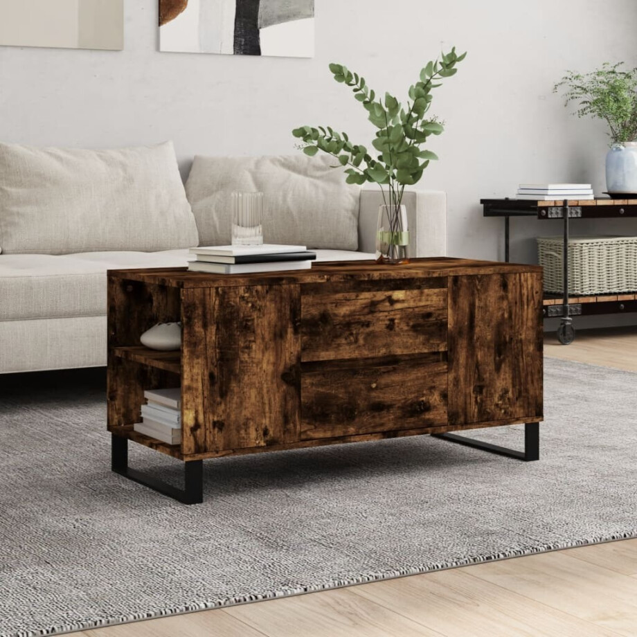 vidaXL Salontafel 102x44,5x50 cm bewerkt hout gerookt eikenkleurig afbeelding 1