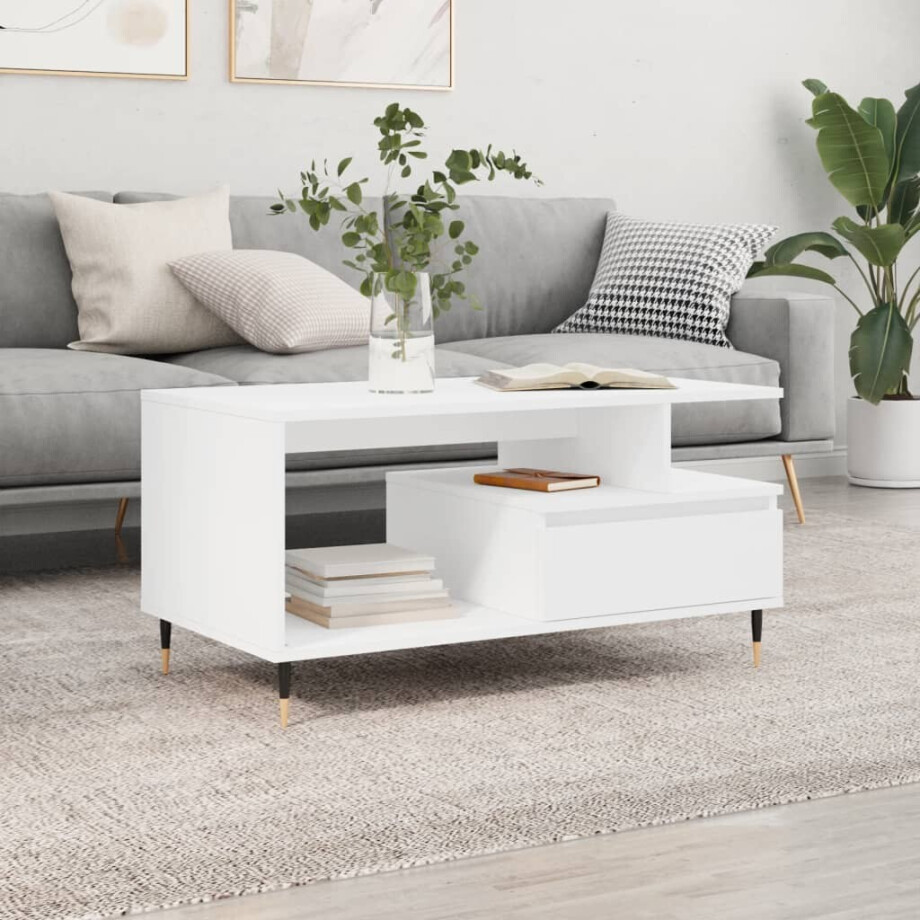 vidaXL Salontafel 90x49x45 cm bewerkt hout wit afbeelding 1