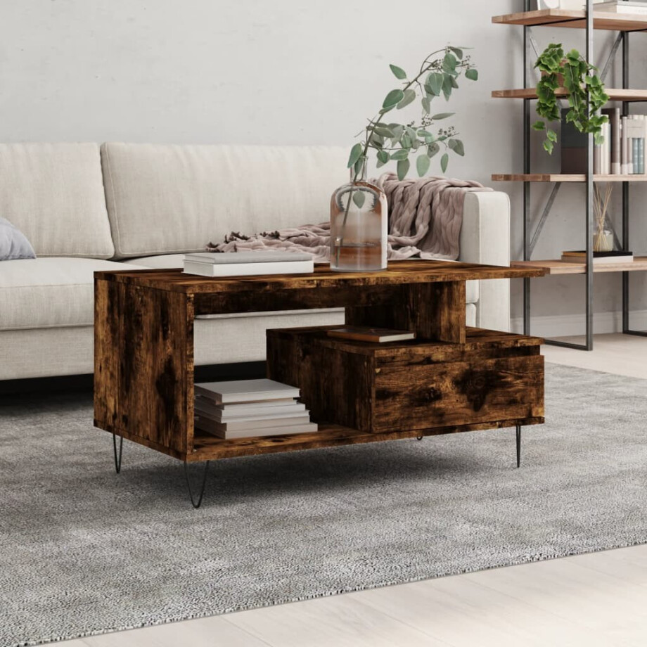 vidaXL Salontafel 90x49x45 cm bewerkt hout gerookt eikenkleurig afbeelding 1