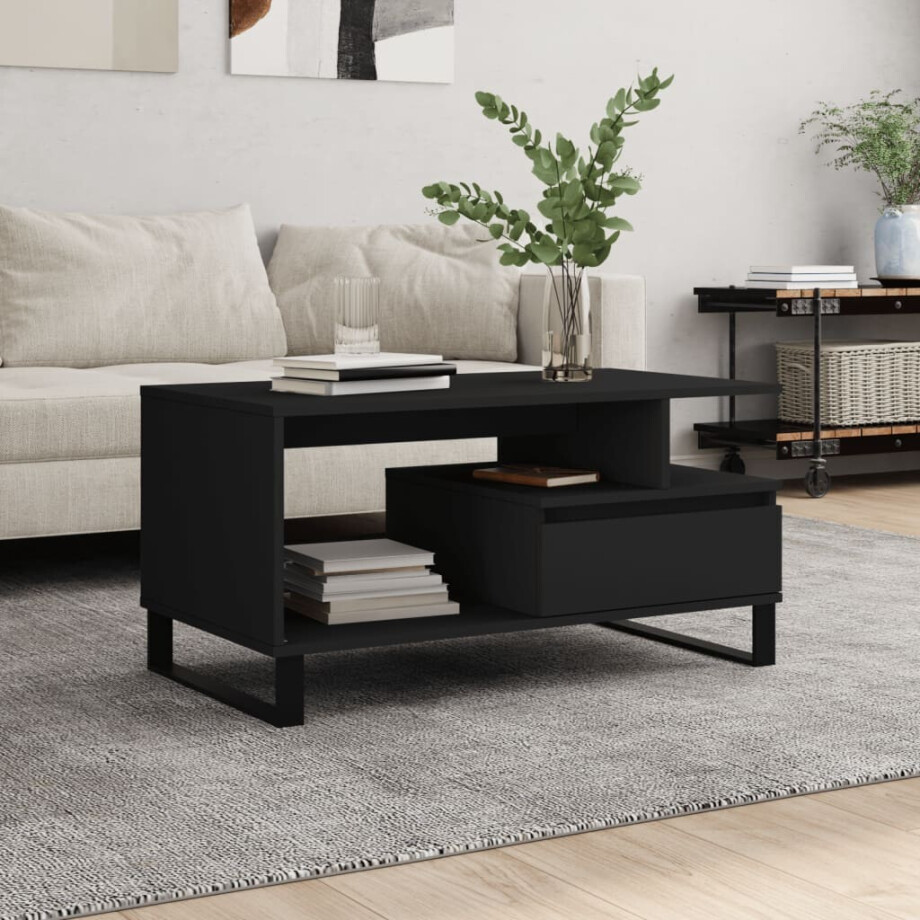 vidaXL Salontafel 90x49x45 cm bewerkt hout zwart afbeelding 1
