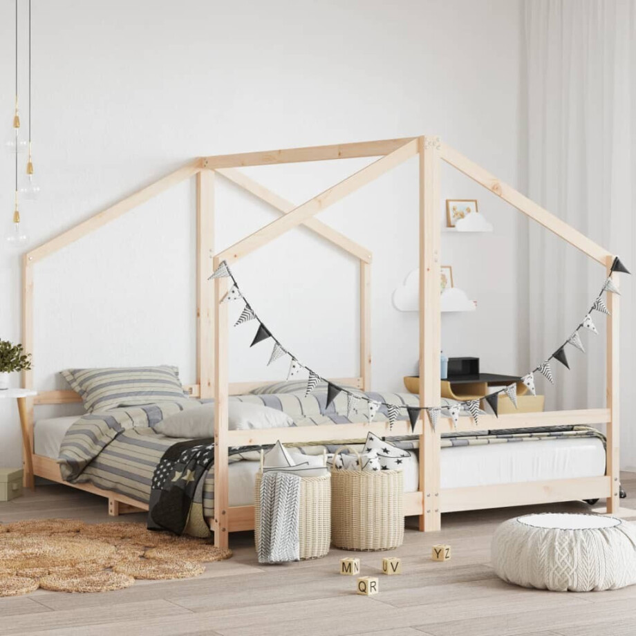 vidaXL Kinderbedframe 2x(90x200) cm massief grenenhout vidaXL Kinderbedframe 2x(90x200) cm massief grenenhout afbeelding 1