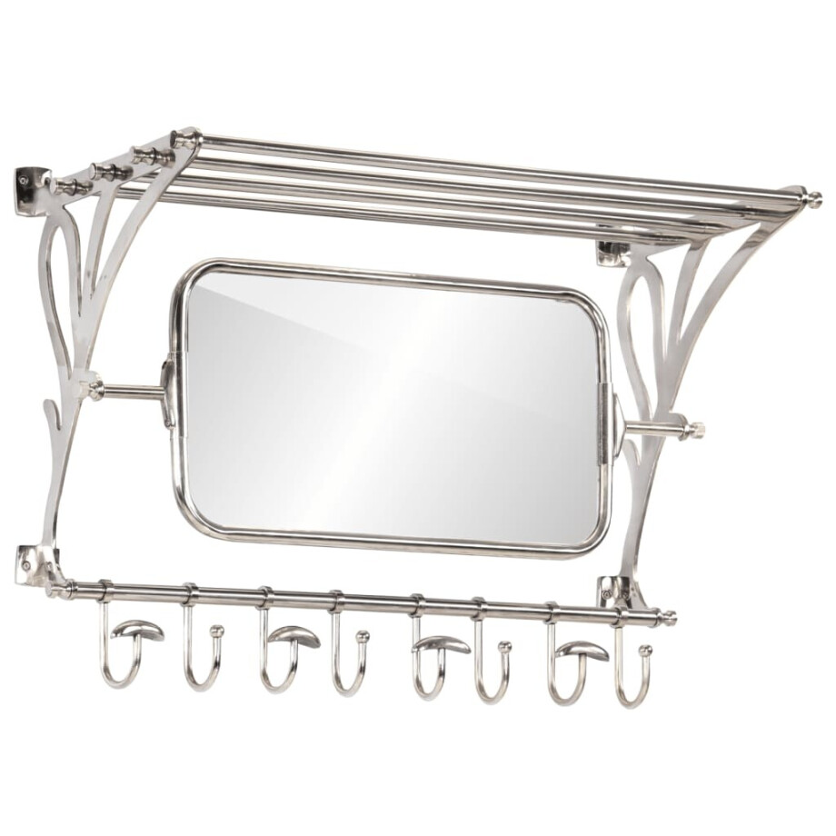 vidaXL Bagagerek met kleerhangers en spiegel wandmontage aluminium vidaXL Bagagerek met kleerhangers en spiegel wandmontage aluminium afbeelding 1