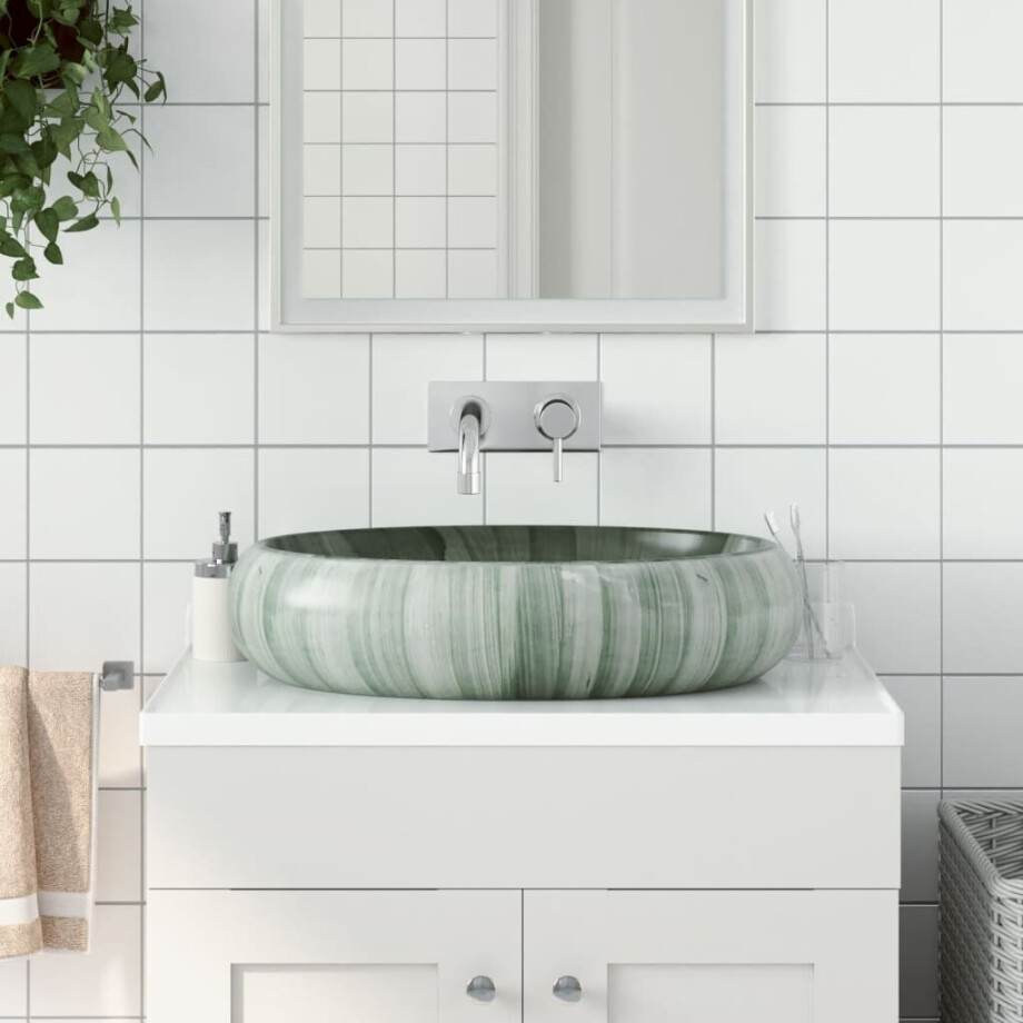 vidaXL Opzetwasbak ovaal 59x40x15 cm keramiek groen vidaXL Opzetwasbak ovaal 59x40x15 cm keramiek groen afbeelding 1