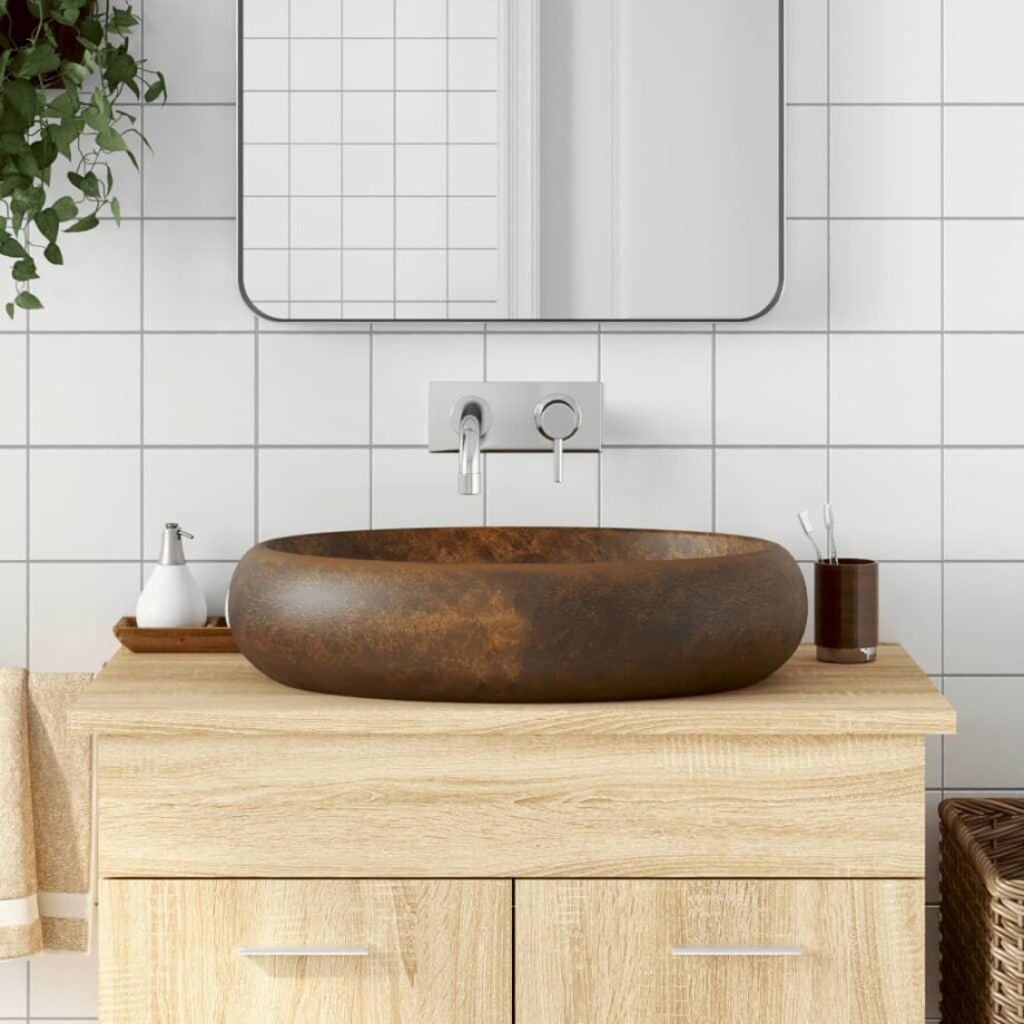 vidaXL Opzetwasbak ovaal 59x40x15 cm keramiek bruin vidaXL Opzetwasbak ovaal 59x40x15 cm keramiek bruin afbeelding 1