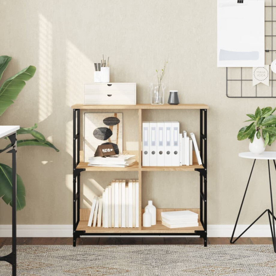 vidaXL Boekenrek 78,5x33x82 cm bewerkt hout en ijzer sonoma eikenkleur afbeelding 1