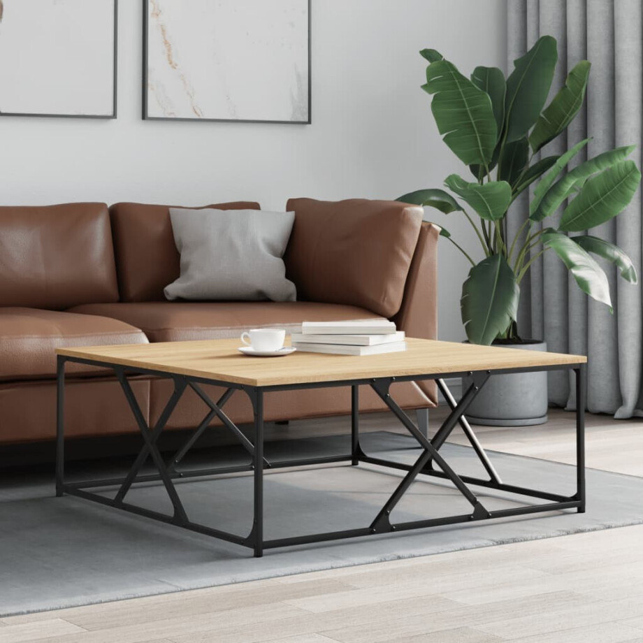 vidaXL Salontafel 100x100x40 cm bewerkt hout sonoma eikenkleurig afbeelding 1