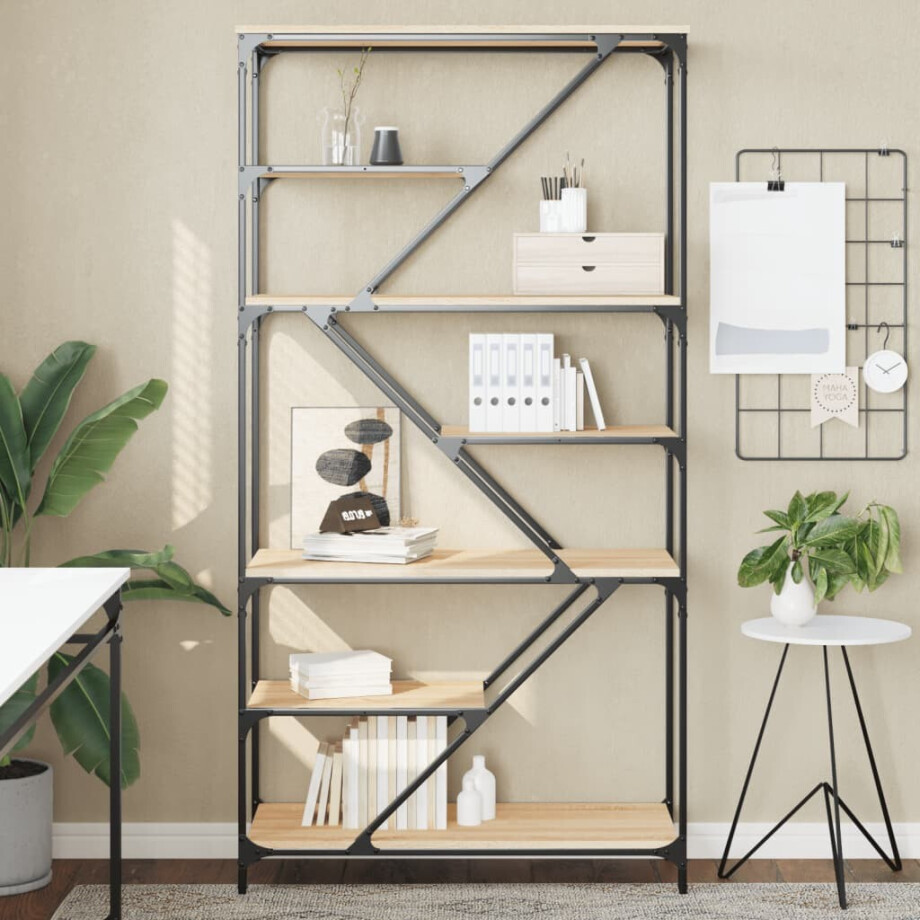 vidaXL Boekenrek 91x36x176 cm bewerkt hout en staal sonoma eikenkleur afbeelding 1
