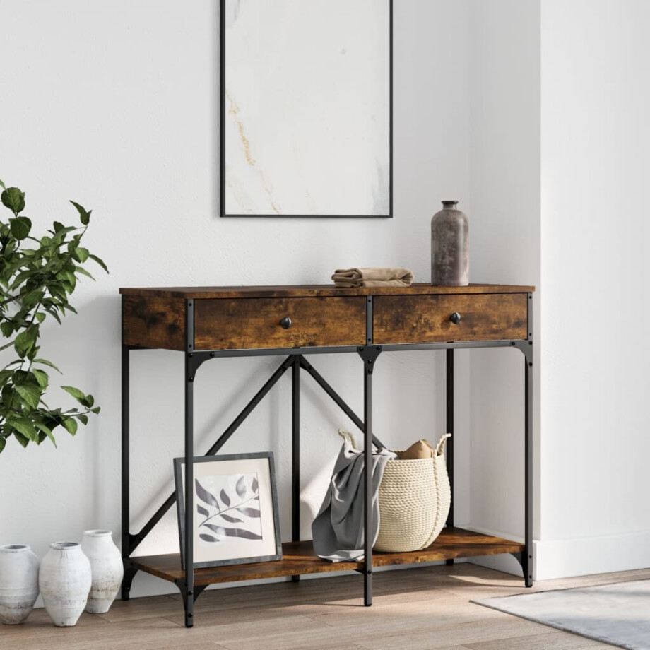 vidaXL Wandtafel 100x39x78,5 cm bewerkt hout gerookt eikenkleurig afbeelding 1