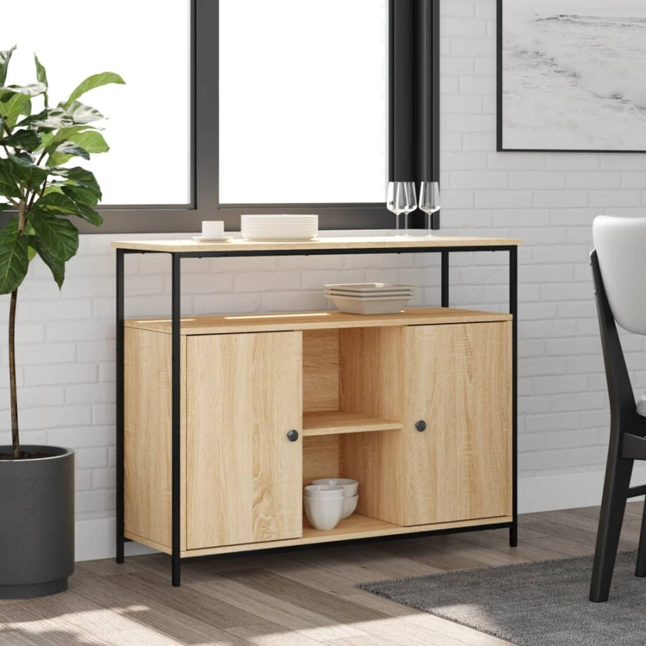 vidaXL Dressoir Sonoma Eiken 100x35x80 cm Bewerkt Hout vidaXL Dressoir Sonoma Eiken 100x35x80 cm Bewerkt Hout afbeelding 1
