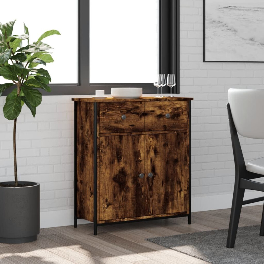 vidaXL Dressoir 70x30x80 cm bewerkt hout gerookt eikenkleurig vidaXL Dressoir 70x30x80 cm bewerkt hout gerookt eikenkleurig afbeelding 1