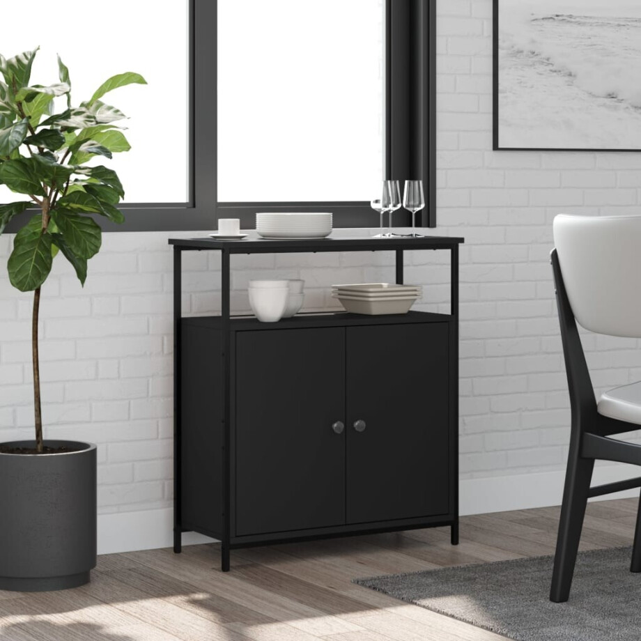 vidaXL Dressoir 70x30x80 cm bewerkt hout zwart afbeelding 1