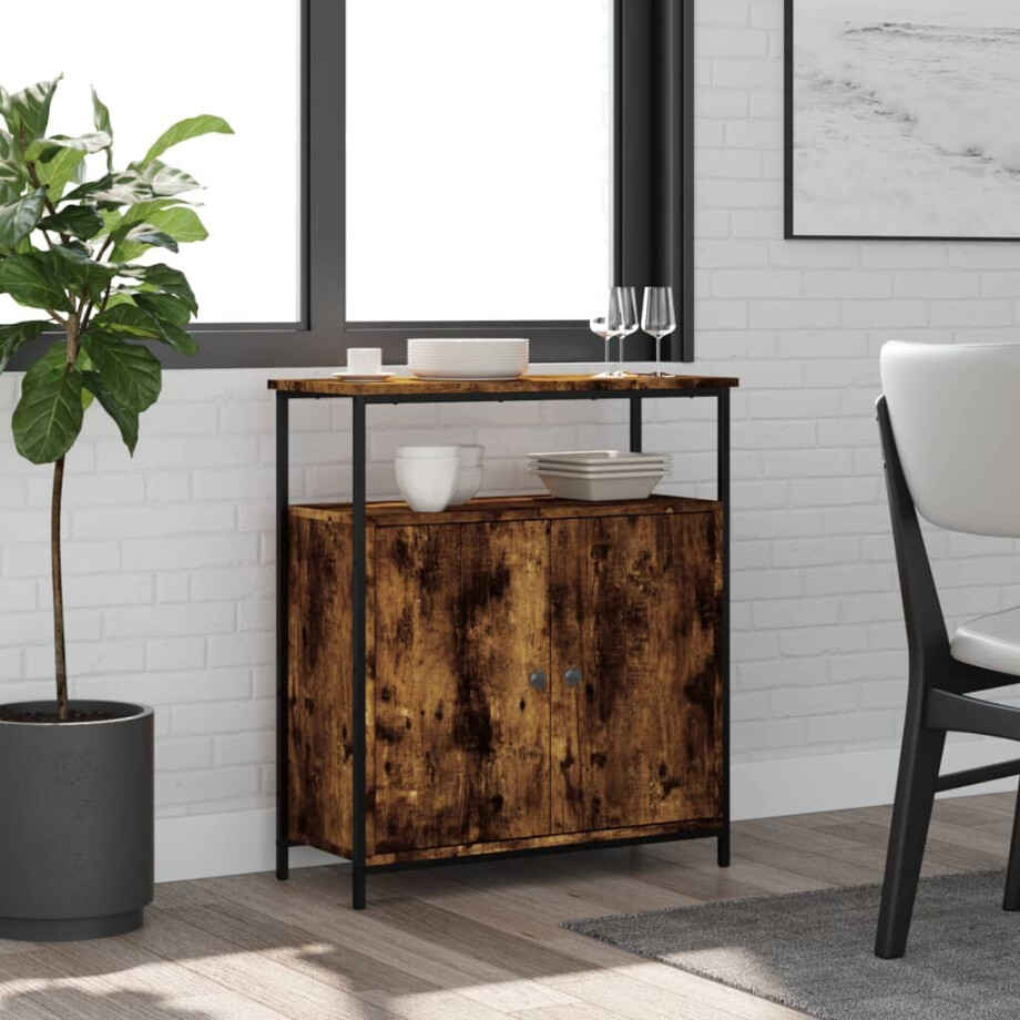 vidaXL Dressoir 70x30x80 cm bewerkt hout gerookt eikenkleurig vidaXL Dressoir 70x30x80 cm bewerkt hout gerookt eikenkleurig afbeelding 1
