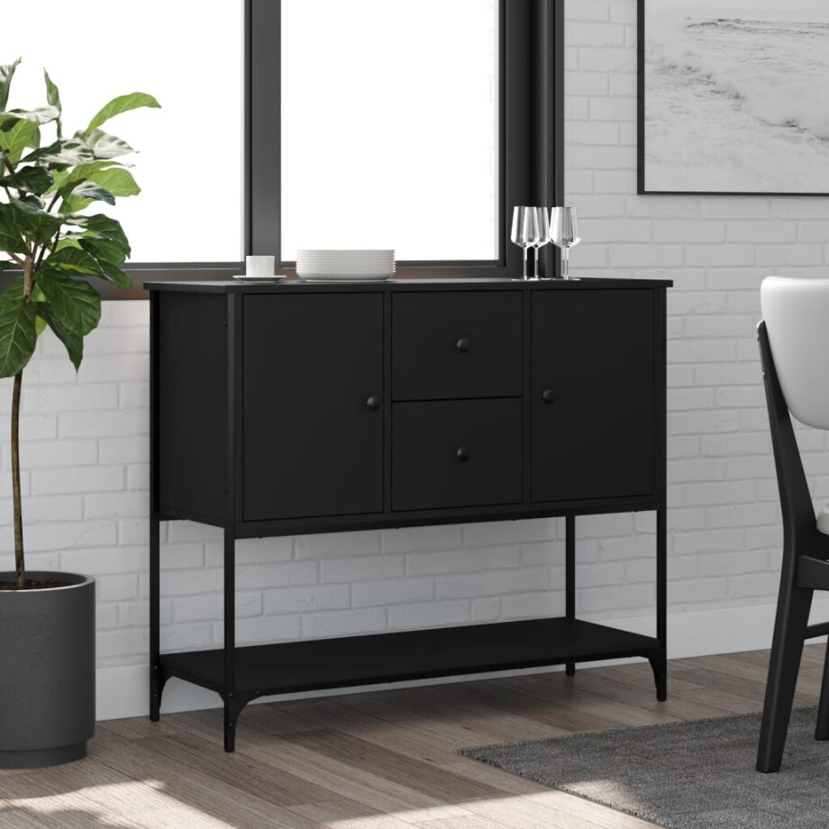 vidaXL Dressoir 100x36x85 cm bewerkt hout zwart afbeelding 1