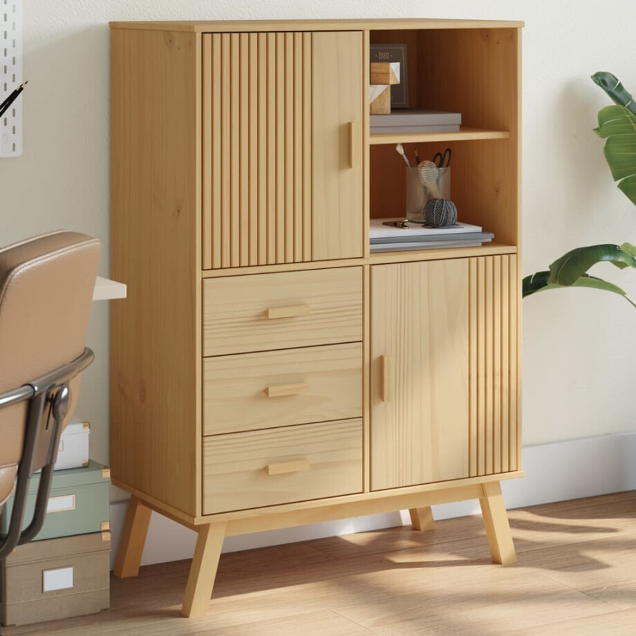 vidaXL Hoge kast OLDEN 85x43x125 cm massief grenenhout bruin vidaXL Hoge kast OLDEN 85x43x125 cm massief grenenhout bruin afbeelding 1