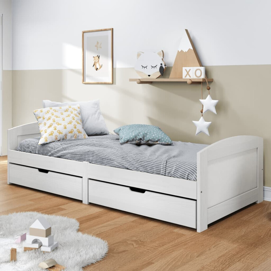 vidaXL Slaapbank met 2 lades IRUN 90x200 cm massief grenenhout wit vidaXL Slaapbank met 2 lades IRUN 90x200 cm massief grenenhout wit afbeelding 1