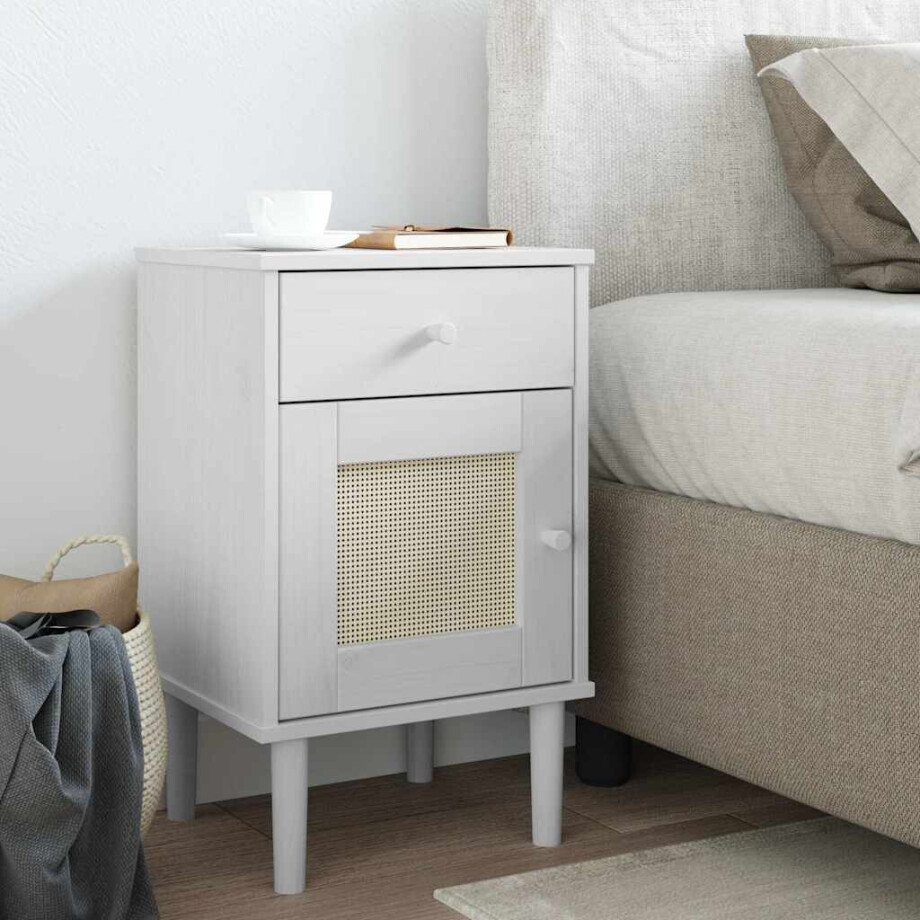 vidaXL Nachtkastje SENJA rattan-look 40x35x65 cm grenenhout wit afbeelding 1
