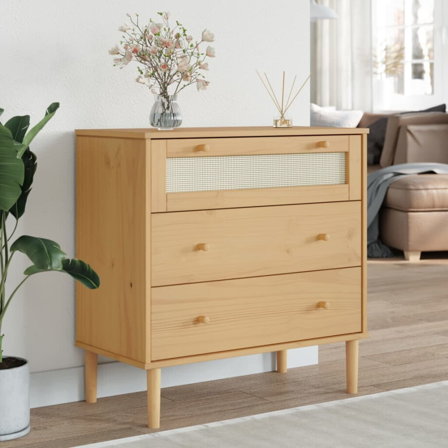 vidaXL Ladekast SENJA rattan-look 80x40x80 cm massief grenenhout bruin vidaXL Ladekast SENJA rattan-look 80x40x80 cm massief grenenhout bruin afbeelding 1