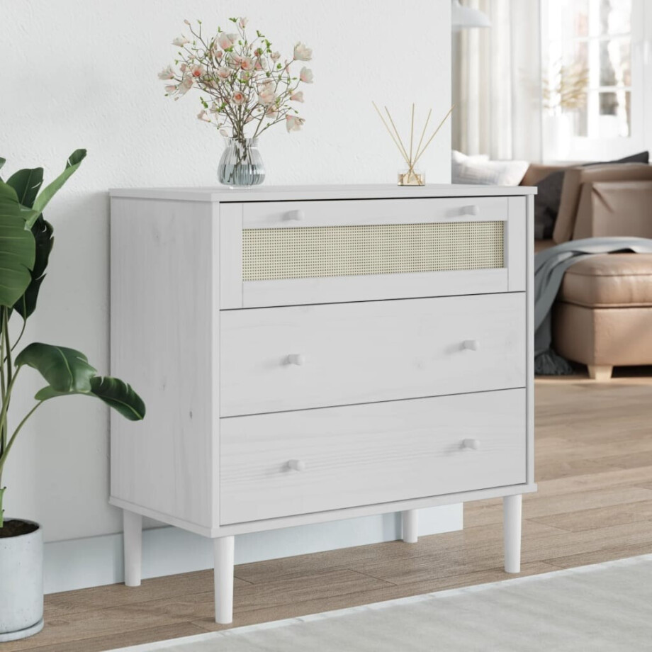 vidaXL Ladekast SENJA rattan-look 80x40x80 cm massief grenenhout wit afbeelding 1