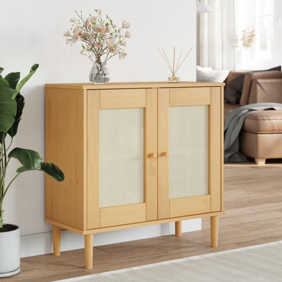 vidaXL Dressoir SENJA 80x35x80 cm rattan look massief grenenhout bruin afbeelding 1
