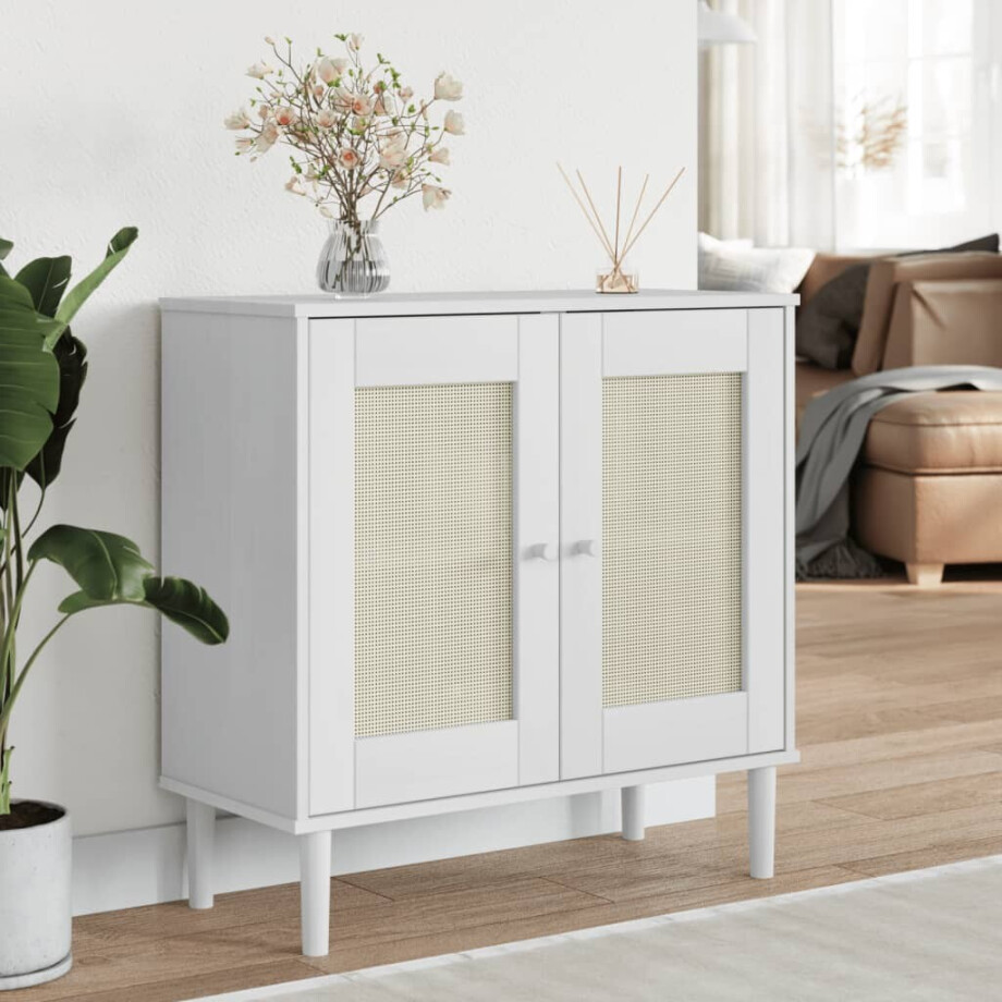 vidaXL Dressoir SENJA 80x35x80 cm rattan look massief grenenhout wit afbeelding 1