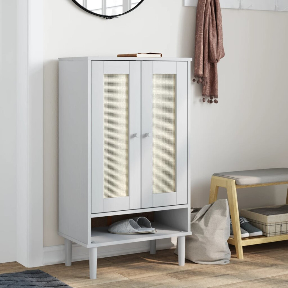 vidaXL Schoenenkast SENJA 59,5x35x107 cm rattan look grenenhout wit afbeelding 1