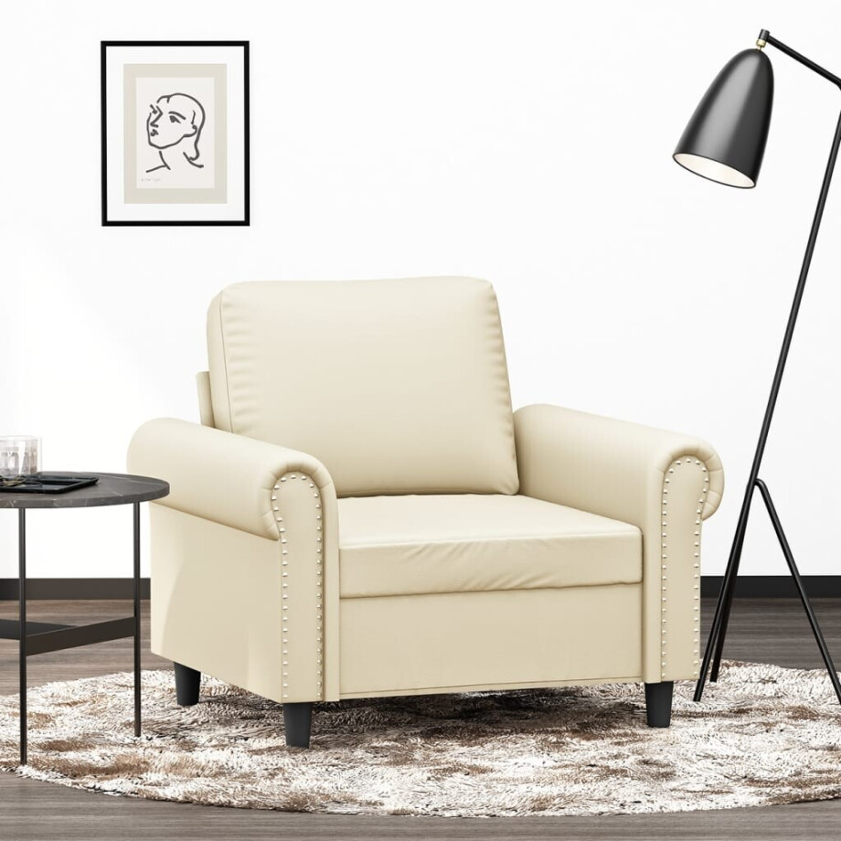 vidaXL Fauteuil 60 cm kunstleer crèmekleurig afbeelding 1