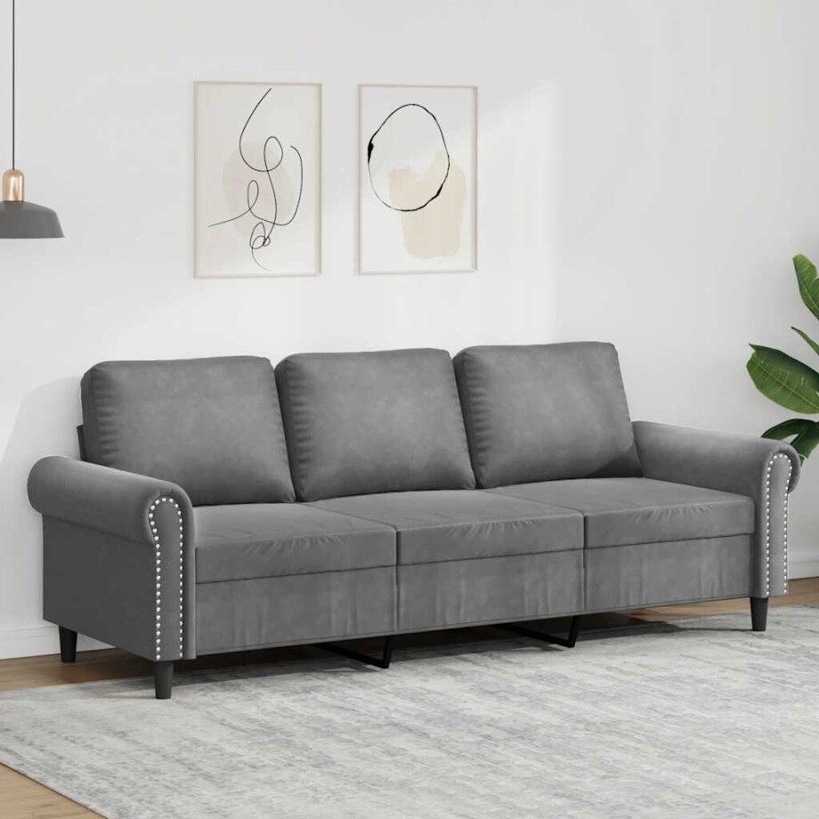vidaXL Driezitsbank 180 cm fluweel donkergrijs afbeelding 1