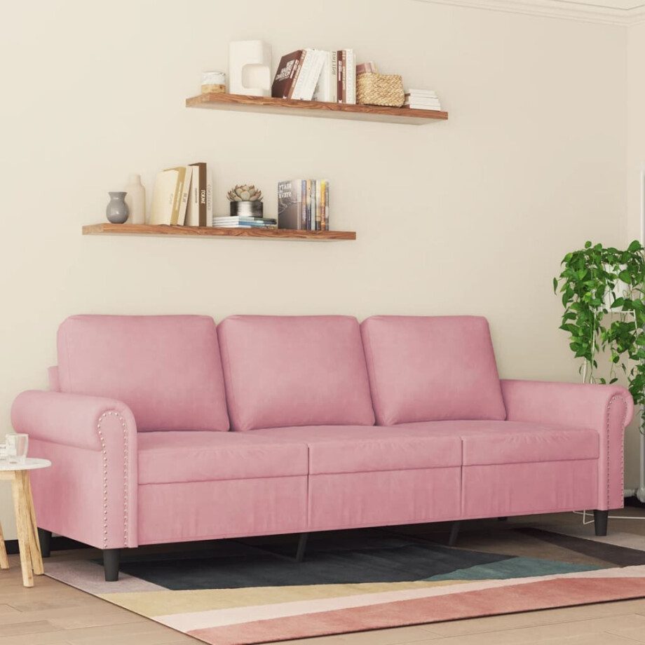 vidaXL Driezitsbank 180 cm fluweel roze afbeelding 1