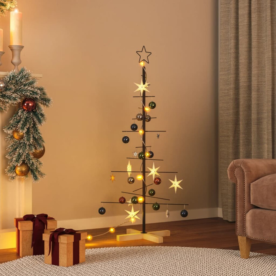vidaXL Kerstdecoratie kerstboom met houten basis 120 cm metaal zwart vidaXL Kerstdecoratie kerstboom met houten basis 120 cm metaal zwart afbeelding 1
