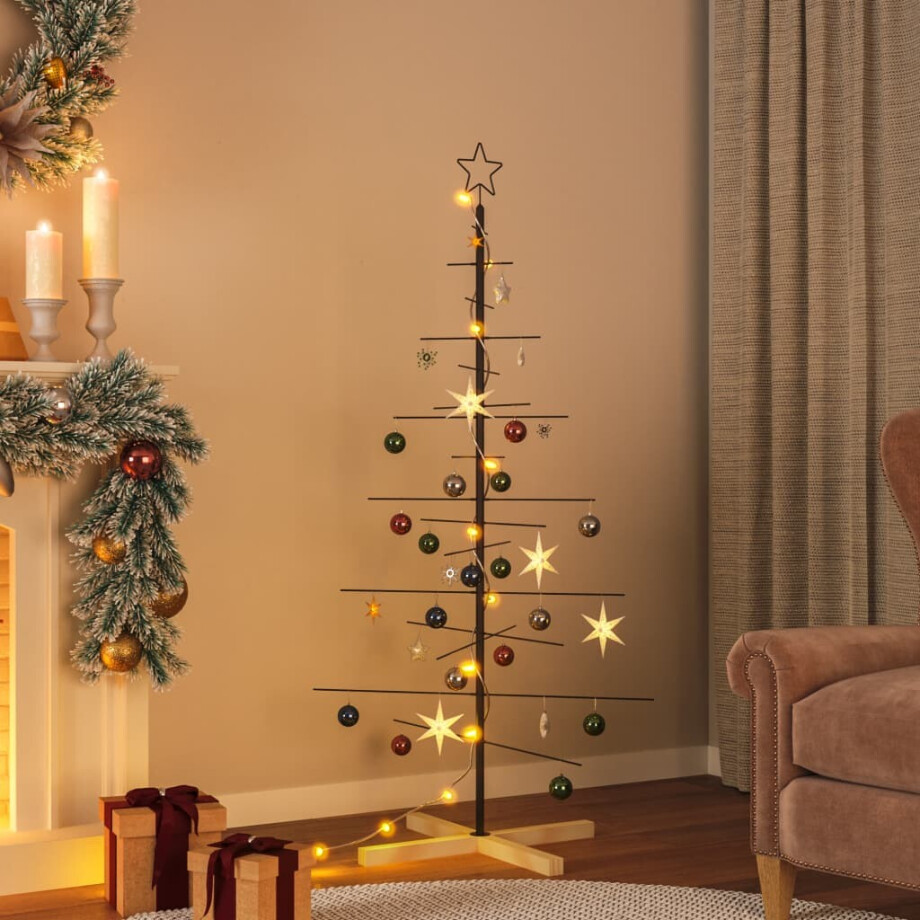 vidaXL Kerstdecoratie kerstboom met houten basis 150 cm metaal zwart vidaXL Kerstdecoratie kerstboom met houten basis 150 cm metaal zwart afbeelding 1
