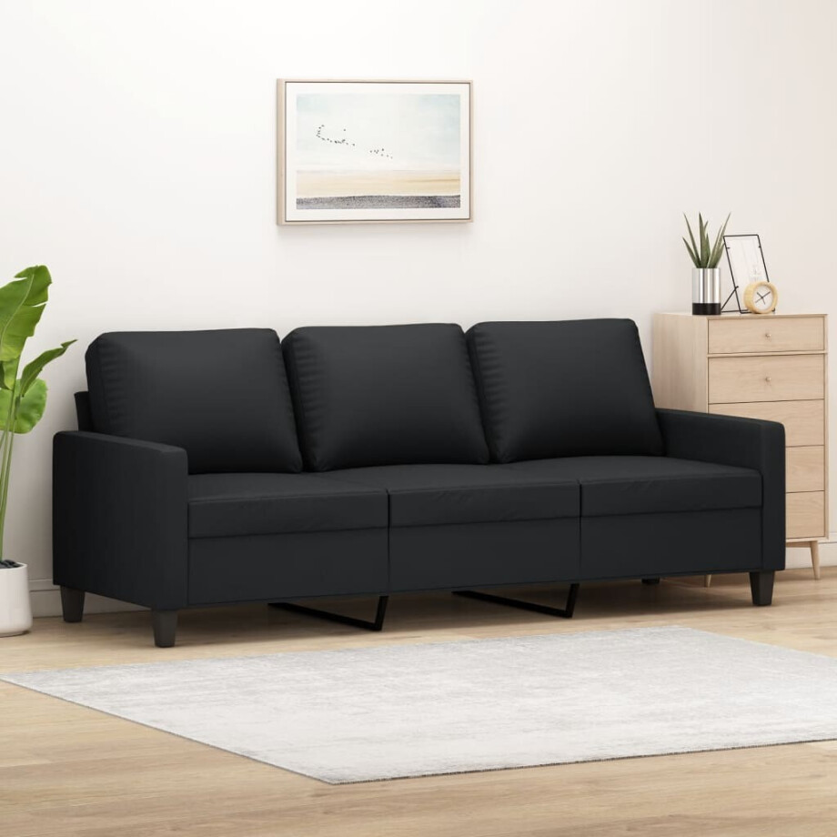 vidaXL Driezitsbank 180 cm kunstleer zwart vidaXL Driezitsbank 180 cm kunstleer zwart afbeelding 1
